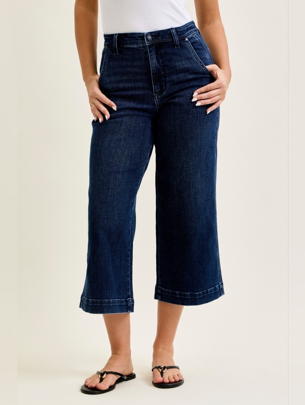 Judy Blue HR Dark Wash Wide Leg Ankle Trouser Jeans Slant Pocket Various NEW - Picture 4 of 16
